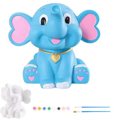 WEBEEDY Ceramic Elephant Coin Bank Painting Kit Unpainted White Ceramic Elephant for Adults Beginners Paint Your Own Pottery Coin Saving Box with Paint and Brushes Fun Activity Home Decor