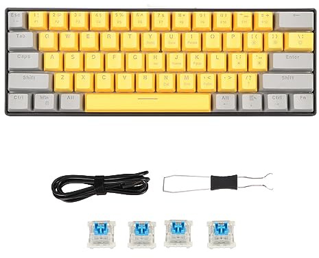 BONKZEBU 60% Verdrahtete Mechanische Gaming -Tastatur, 60% Verdrahtete RGB -Gaming -Mechaniktastatur, Luminous LED Backlight 61 Tasten Office, für Laptop -PC -Mac (Grayish gelbe