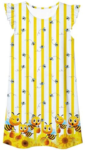 Générique Chemise De Nuit Fille Cotton Robe De Nuit à Manches à Volants ÉTé Rose Dress Up Chemise De Nuit à Manches Courtes Nouveauté Nuisette Nuisette Robe Pyjama Enfant Fille