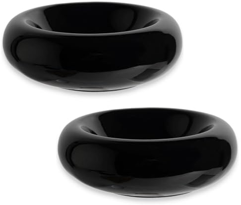 6.1 Inch Cat Bowls, 7 oz Ceramic Cat Food Bowl, Whisker Fatigue Relief Bowl, Anti-Vomiting, Protect Spine, Perfect for Indoor Cats(2pc Black)