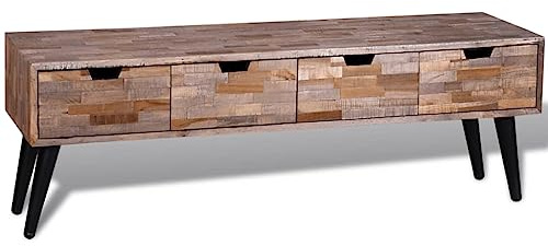 KTHLBRH TV-Schrank mit 4 Schubladen Altholz Teak Sideboard tv Fernsehtisch Konsolentisch mit Schubladen tv Board
