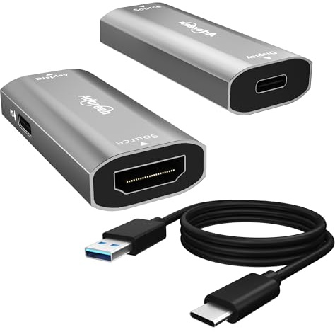 Unidirectional HDMI to USB-C Adapter for XR AR Glasses,4K@60Hz HDMI Female(Source) to USB 3.1 Female(Display) Converter with PD Charging Port for RayNeo XREAL Rokid Viture Monitor with 6FT Power Cable