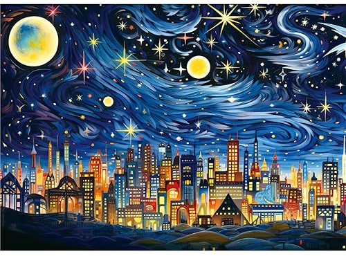 CREAFOMIFE 1000 Teile Puzzle für Erwachsene Stadtlichter und Sternennächte | 70 x 50 cm schwierig & herausfordernd, großes Puzzle, Geschenk für erwachsene Puzzle-Liebhaber
