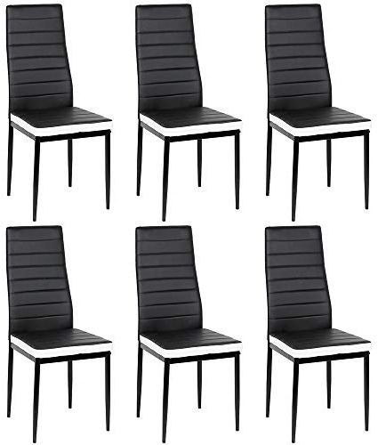 MUL-BOUTIQUE Chaise de Salle à Manger Lot de 6 chaises de Salle a Manger, Siege Rembourre Epais avec Pieds en métal, Chaises de Salon rembourrée,pour la Salle à Manger, Le Salon,Noir et Blanc (6)