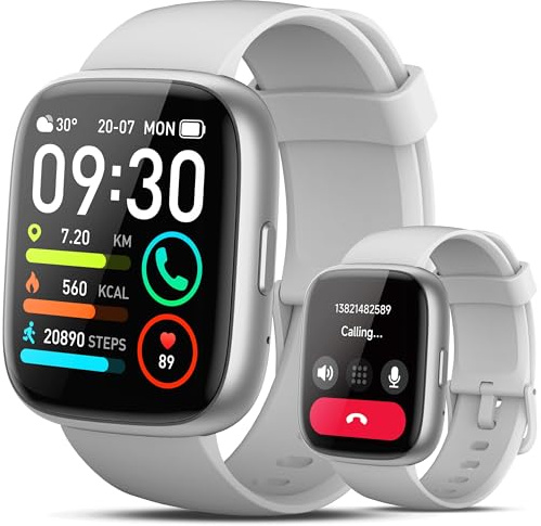 Reloj Inteligente Hombre con Alexa, 1,83 Smartwatch con Llamadas, Notificaciones, 110+ Modos Deport, Esfera DIY/Pulsómetro/Podómetro/Monitor de Sueño, Impermeable IP68 Pulsera para Android iOS Blanco