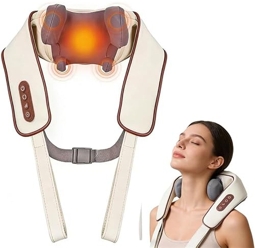 6D Nackenmassagegerät, Kabelloser Schulter- und Nackenmassager | mit Knet Massage, 2 Heizstufen & waschbarem Bezug, für Nacken, Schulter, Rücken, Geschenke für Papa Mutter
