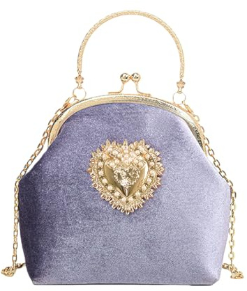 CRFASIBE Borse da Sera Donna, Pochette di Velluto Kiss Lock, Borsa a Tracolla con Catena Elegante, Pochette e Clutch Vintage per Festa Nozze Cerimonia