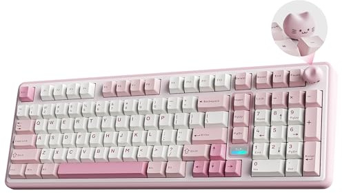 YUNZII B98 PRO QMK/VIA Gaming-Tastatur (Rosa, Milk V2 Linear Switch) | 96% Kabellose Mechanische Tastatur mit Nummernblock Niedlichem Katzenknopf, BT/2,4 G/USB-C, Hot-Swap Tastatur Individuelle