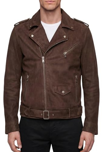 BARONE Giacca Pelle Uomo in Vera Pelle, Chiodo Oleato, Giubbotto Made in Italy, Stile Moderno (IT, Testo, M, Regular, Regular, Marrone)