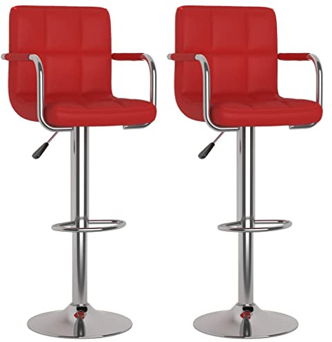HFXHIJXQ Juego de 2 taburetes de bar de piel sintética de color burdeos, altura regulable, estructura cromada, 48 x 47 x (90-111) cm, con reposabrazos y reposapiés, para cocina o comedor