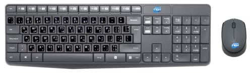 SIMPLETEK Tastatur-Maus-Set mit Aufkleber QWERTY SA (Generalüberholt) | Lange Lebensdauer, kompaktes Design, kabellos 2,4 GHz, Numpad, optische Maus, Windows 10 +, ChromeOS, Plug & Play