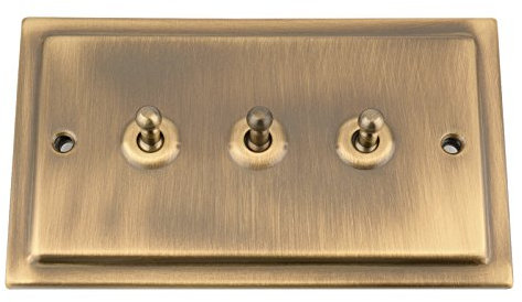 Toggle Dolly Light Switch 3 Gang - Victorian - Antique Brass - 10 Amp 3 Gang 2 Way