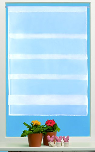 KAMACA Cafehausgardine mit Raffoptik Sunny Day weißes Voile lichtdurchlässige Scheibengardine mit 4 Falten halbtransparent Bistrogardine Küche (Faltengardine 80 x 110 cm)