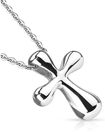 Bungsa Silber - Halskette mit Kreuz Kettenanhänger Edelstahl (Edelstahlkette Damenkette Herrenkette Necklace Herren Frauen Männer Schmuck)