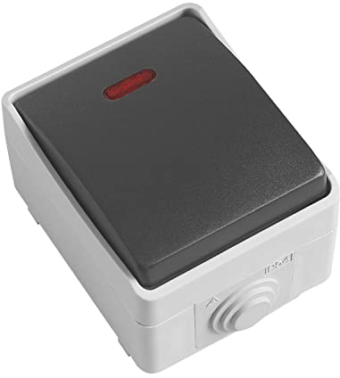Amig - Pulsador de Sobreponer Estanco IP54 con Indicador Luminoso LED Mod.3641 - Interruptor Anti Humedad Apto para Exteriores e Interiores - Ideal para Terrazas, Jardines, Garajes o Trasteros
