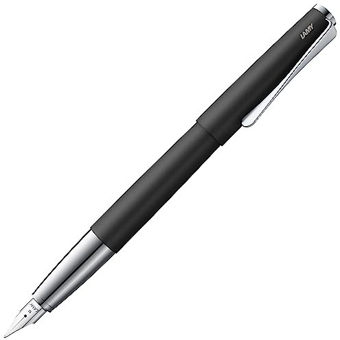 Lamy studio black - Fountain Pen in elegant metal body - steel nib, partially platinum-plated & in nib size F - incl T 10 blue ink cartridge