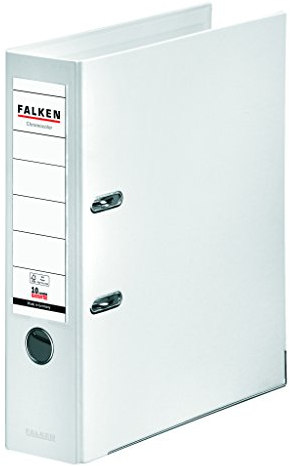 Original Falken Chromocolor Premium-Ordner. Made in Germany. Kunststoffbezug außen und innen 8 cm breit DIN A4 weiß Ringordner Aktenordner Briefordner Büroordner Plastikordner Schlitzordner
