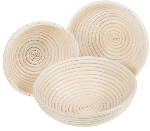 SIDCO Gärkorb Gärkörbchen 3 x Gärkörbe Set rund Brotteig Korb Brotform Peddigrohrkorb