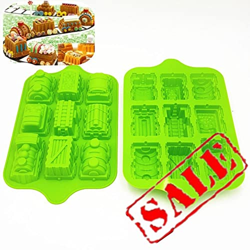 KeepingcooX 3D Cartoon Zug Form für Kinder Geburtstagsfeier | Antihaft-Silikon-Muffin-Backblech in Lebensmittelqualität | Extra dick, 39 x 24 x 5 cm, 9 Hohlräume