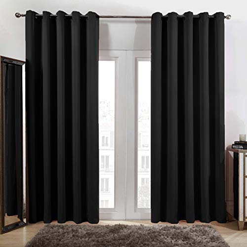 Dreamscene Blackout Curtains Black Eyelet, Thermal Soft Window Curtains for Bedroom Office Modern Decorative Extra Wide Curtains for Summer Winter, Living Room Curtains 90x90