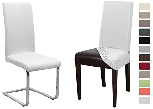 BEAUTEX 2er Set Jersey Stuhlhusse (Farbe wählbar), elastische Uni Stretch-Husse aus Baumwolle Bi-Elastisch (Weiß)