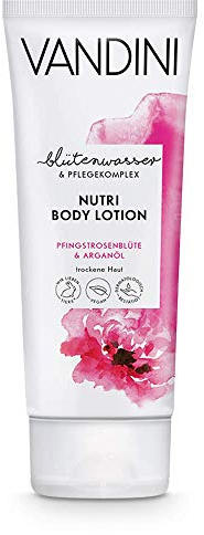 VANDINI Nutri Body Lotion Damen mit Pfingstrosenblüte & Arganöl - Bodylotion für trockene Haut - vegane Körperlotion für Frauen ohne Silikone, Parabene & Mineralöl (1x 200 ml)
