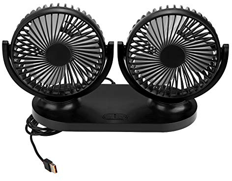 Fydun USB Dual Head Car Fan Portable Air Conditioner Auto Cooler Ventilation 12V(Black)