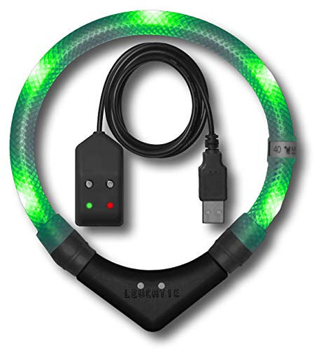 LEUCHTIE® Leuchthalsband Easy Charge für Hunde, USB aufladbar, wasserdichtes LED Halsband, extrem hell, 25h Leuchtdauer, kleine mittlere und große Hunde grün Größe 55