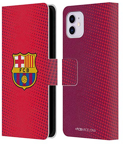 Head Case Designs Offizielle FC Barcelona Halbton Wappen Leder-Wallet-Hülle Kompatibel mit Apple iPhone 11