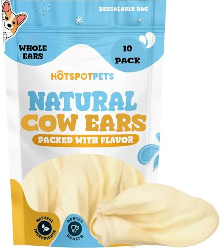 hotspot pets All-Natural Beef Cow Ears Dog Chews (10 Pack) Long-Lasting,Low Odor, Single Ingredient Treat for Healthy Teeth & Gums, Perfect for Dogs