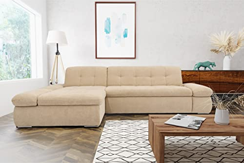 DOMO. collection Ecksofa Moric, Sofa mit Schlaffunktion & Armlehnfunktion in L-Form Couch, Eckcouch mit Bett-Funktion, Schlafsofa 300 x 172 x 80 cm (BxTxH), beige