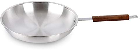 Casa D' Or Quality Aluminium Frying Pan Wooden Handle Chef's Skillet Curry Pans Kitchen Professional Use (32cm)