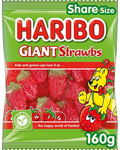 HARIBO Giant Strawbs – Fruity and Chewy Gummy Strawberries – 160g Share Size