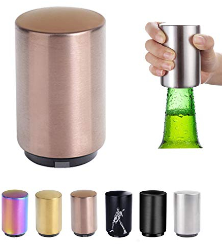 Push Down Bottle Opener,Magnetic Bottle Opener,Beer Bottle Openers for Men, Push Automatic Bottle Opener Magnetic,Beer Gifts for Men,Kitchen Gadgets(Rose Gold)