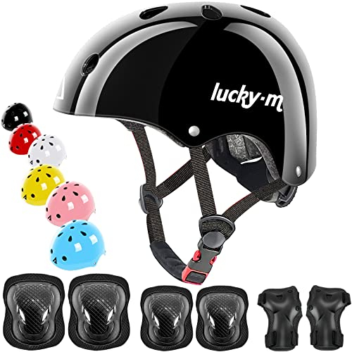 Verstellbarer Kinderhelm mit Knieschützern, Ellbogenschützern und Handgelenkschützern, 7-in-1-Schutzausrüstung für Jungen und Mädchen, für Skateboard, Fahrrad, Scooter, Hoverboard