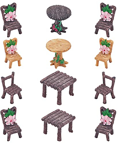 nbeads 12 Stück Tisch Stuhl Harz Handwerk Micro Landschaft Ornament Fee Garten Miniatur Figur Dekoration Für Garten Moos Sukkulenten Home DIY Dekoration