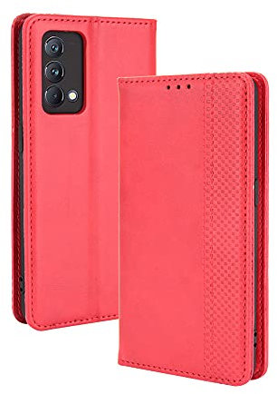 GOKEN Coque Folio Cuir Étui pour realme GT Master Edition, Antichoc Portefeuille Housse vec Fentes pour Cartes, PU/TPU Bumper Protection Case Cover Fermeture Magnétique (Rouge)