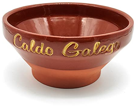 Pack de 6 tazas de barro cocido de 14,2 x 7,1 cm, modelo especial para caldo gallego, juego de cuencos de cerámica de barro tradicional para desayuno, comida