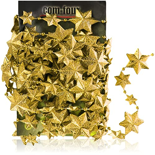 com-four® Girlande mit Sternen - Girlande Weihnachten - Sternen-Girlande für die Weihnachtsdekoration - Weihnachtsdeko für Christbaum - 500 cm (Set02 - goldfarben/Sterne)