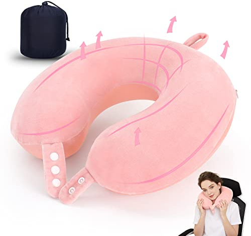 TALLGO Oreiller de Voyage en Mousse à mémoire de Forme pour Soutien de la tête, Doux et réglable pour l'avion, la Voiture et la Maison (Rose)