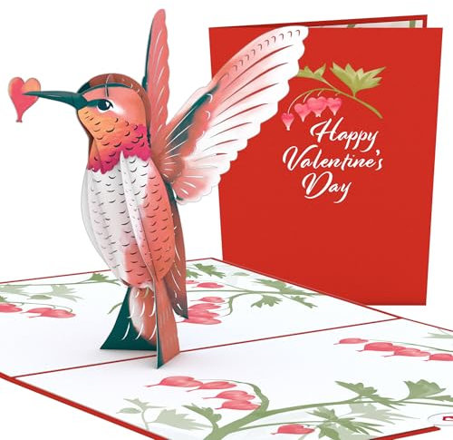 Lovepop® Valentinstag-Kolibri 3D Pop-Up Karte | Romantische Valentinstagskarte mit filigranem Kolibri & herzförmigen Blumen | Perfekte Grußkarte für Verliebte | Premium-Umschlag & Notizkarte