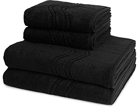 Ross - 4 teiliges Frottier-Set - Cashmere Feeling (2 X Handtuch 2 X Duschtuch im Set) - 520 g/m2 - Baumwolle - Walkfrottee - saugstark - weich und flauschig - Schwarz