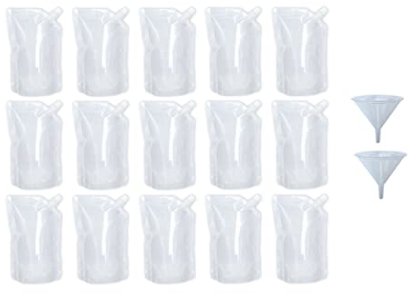 15pcs Refillable Drink Pouches for Festivals Clear Travel Plastic Drinks Flasks Cruise Kit Reusable Alcohol Liquor Juice Bags Drink Container Party Halloween Cold Beverage (250ml)