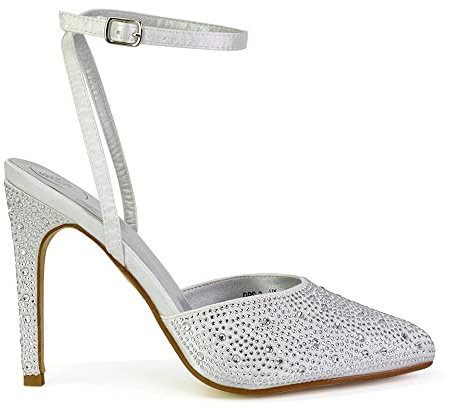 ESSEX GLAM Womens Wedding Shoes Ladies Strappy Diamante Satin Bridal Stilettos Size 3-8