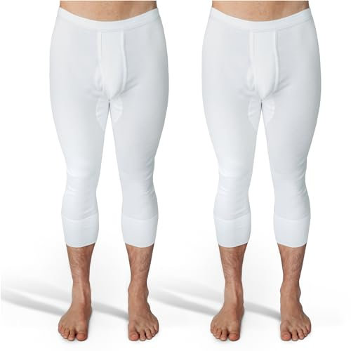 SES 3/4 Lange Unterhosen Herren Feinripp 2er Pack XXL weiß - 100% Baumwolle mit Eingriff & Weichbund - Bequeme Unterhosen Männer langes Bein