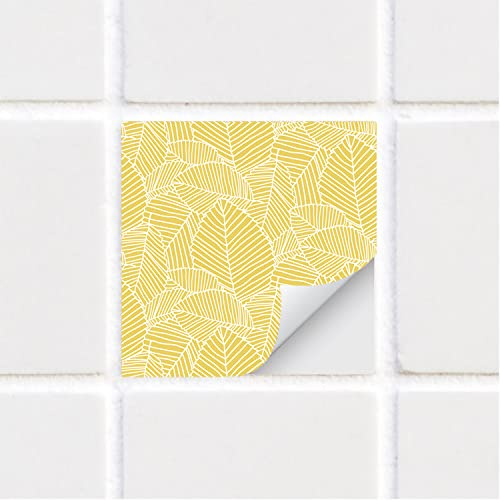 funlife 10 Stück strukturierte Fliesenaufkleber aus Vinyl, selbstklebende Fliesenfolie mit Leder-Effekt, wasserdichte Klebefliesen Klebefolie für Küche, Bad, 15x15cm, Gelbe Blätter