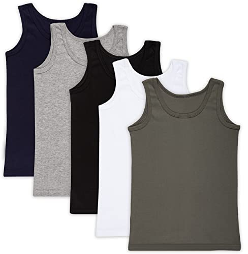 LOREZA ® 5 Pack Jungen Unterhemden 100% Baumwolle (140-146 (10-11Jahre), Mix)