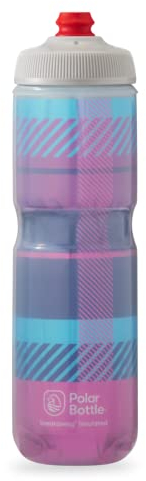Polar Bottle Breakaway Insulated Water Bottle - BPA Free, Cycling & Sports Squeeze Bottle (Tartan - Bubble Gum Pink/Navy, 24 Oz)