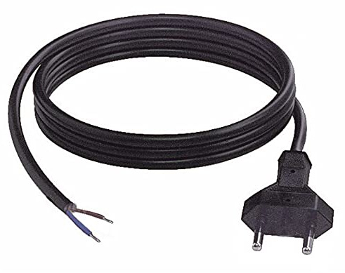 Cavo di alimentazione, lunghezza 1,5 metri 150 cm, spina 10A, cavi sguainati, cavo 2x0,75mm2, colore nero