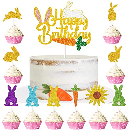 WIDEBG Tortendeko Ostern Kuchen Deko Hase Cake Topper Karotte Torte Deko Kindergeburtstag Cupcake Topper Happy Easter Kuchendeko Ostern Party Osterdeko 25 Stück